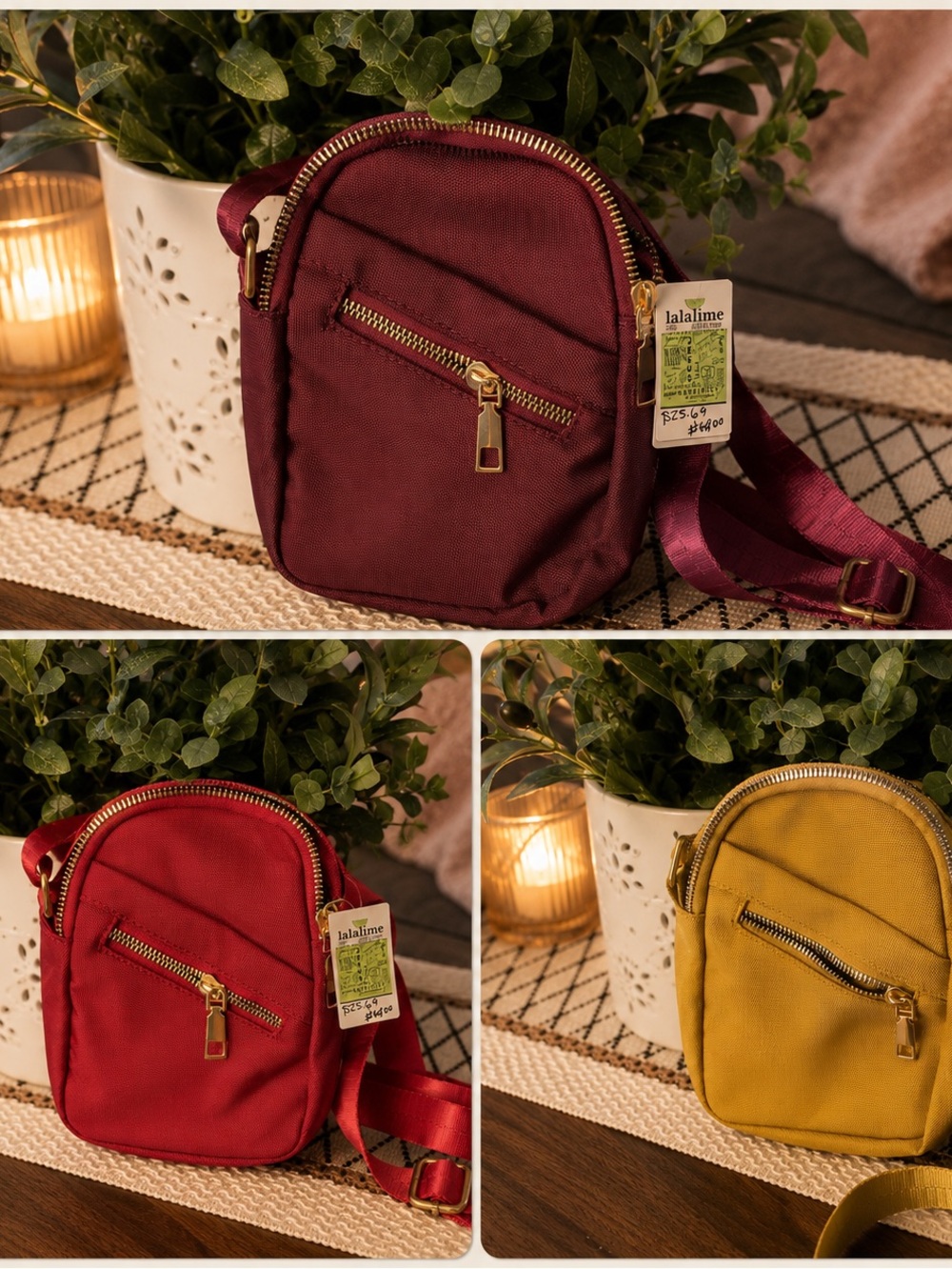 3 bags. Burgundy, Plum or Green/yellow Crossbody. $15 ea. 2 for $25. 3 for $40